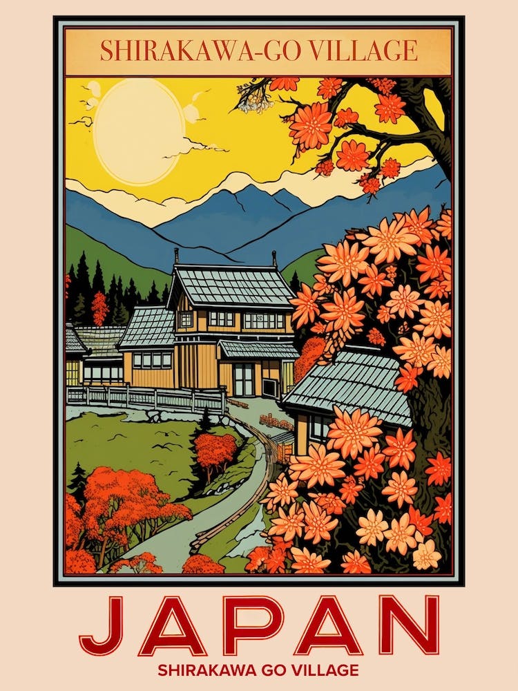 Shirakawa Go Village, Visit Japan Vintage Travel Art 1 Poster