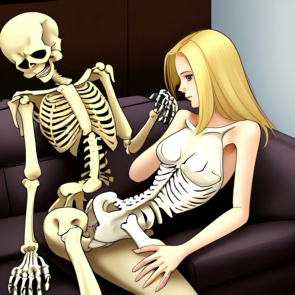 Skeleton and girl