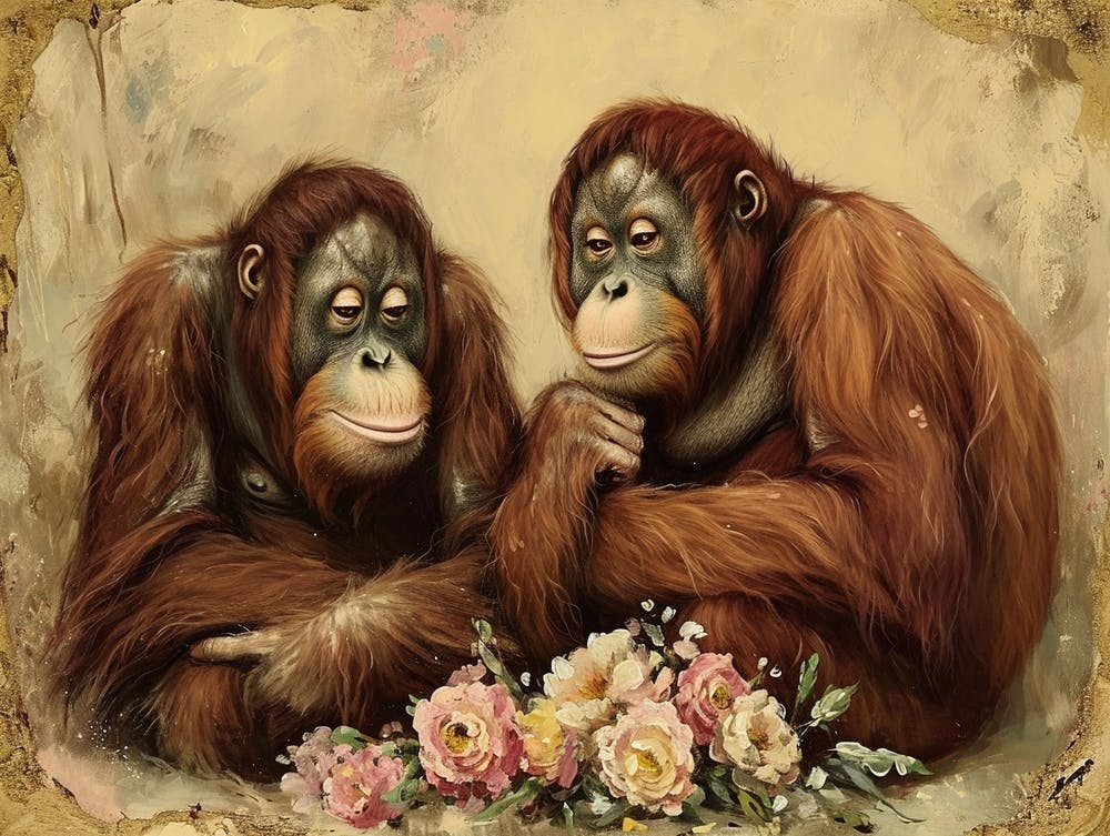 Florale Tierillustration Orang-Utan 1