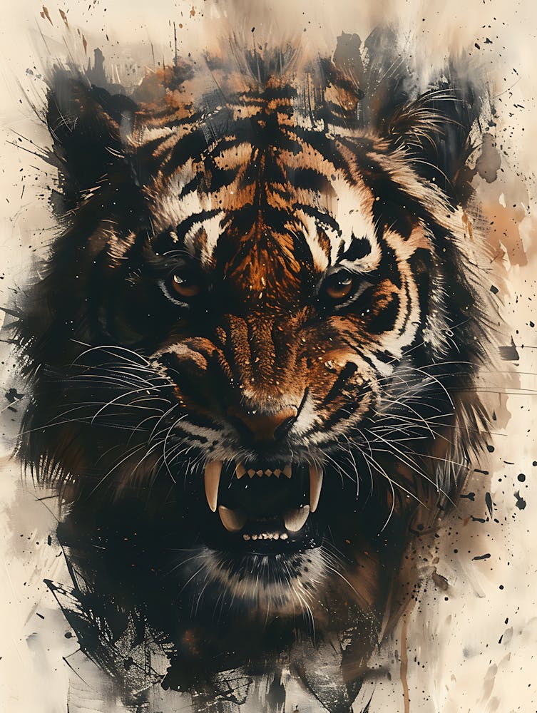 Badass Angry Tiger Ink Painting 16