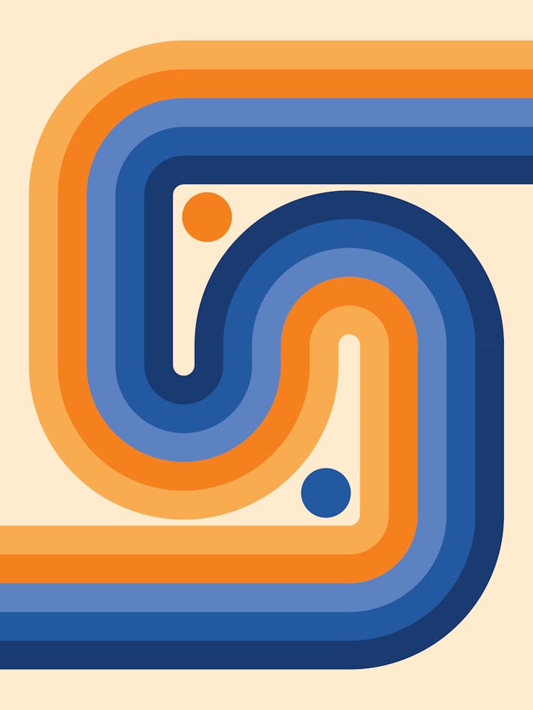 Geometric Rainbow Midcentury Modern Pattern Navy Blue and Burnt Orange