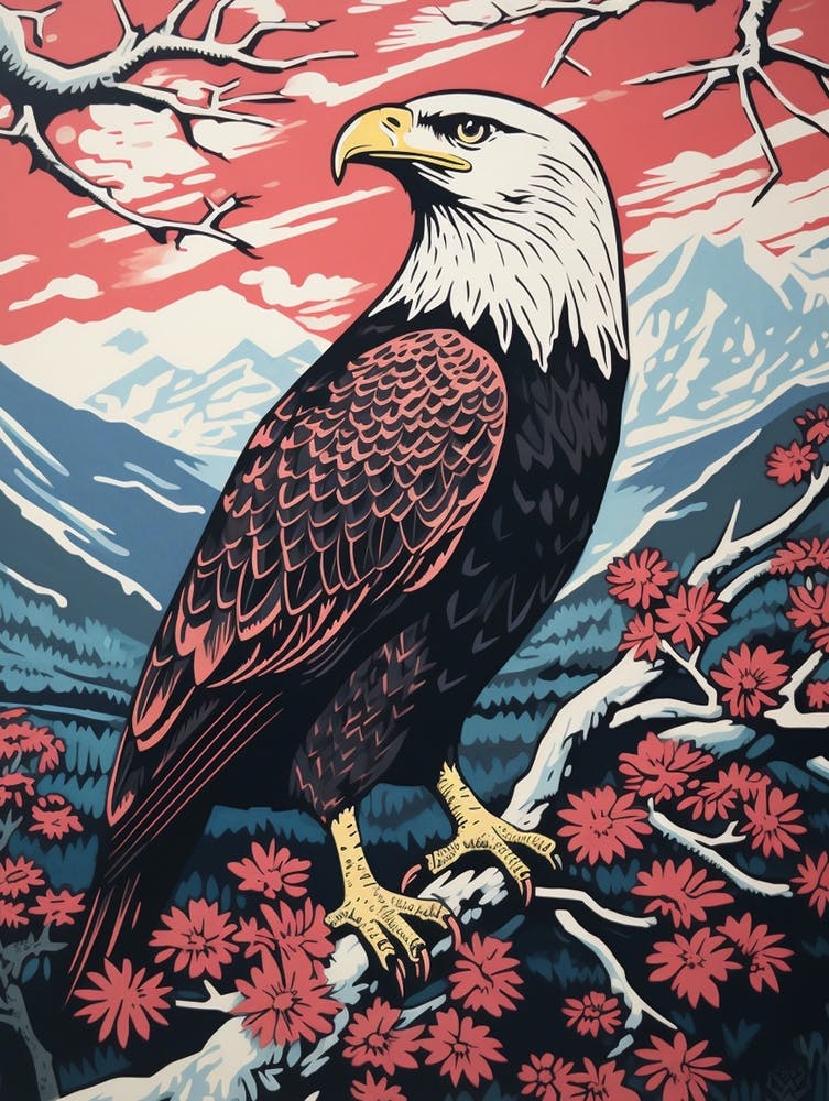 Vintage Vogel Linolschnitt Bald Eagle 4