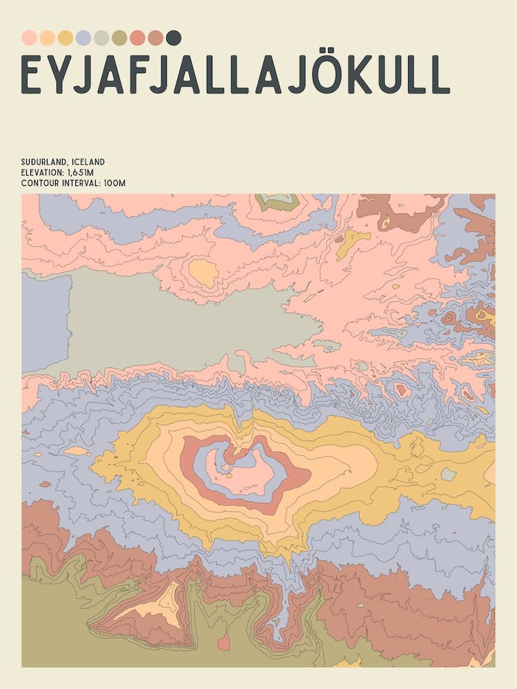 Eyjafjallajökull Iceland Topographic Contour Map
