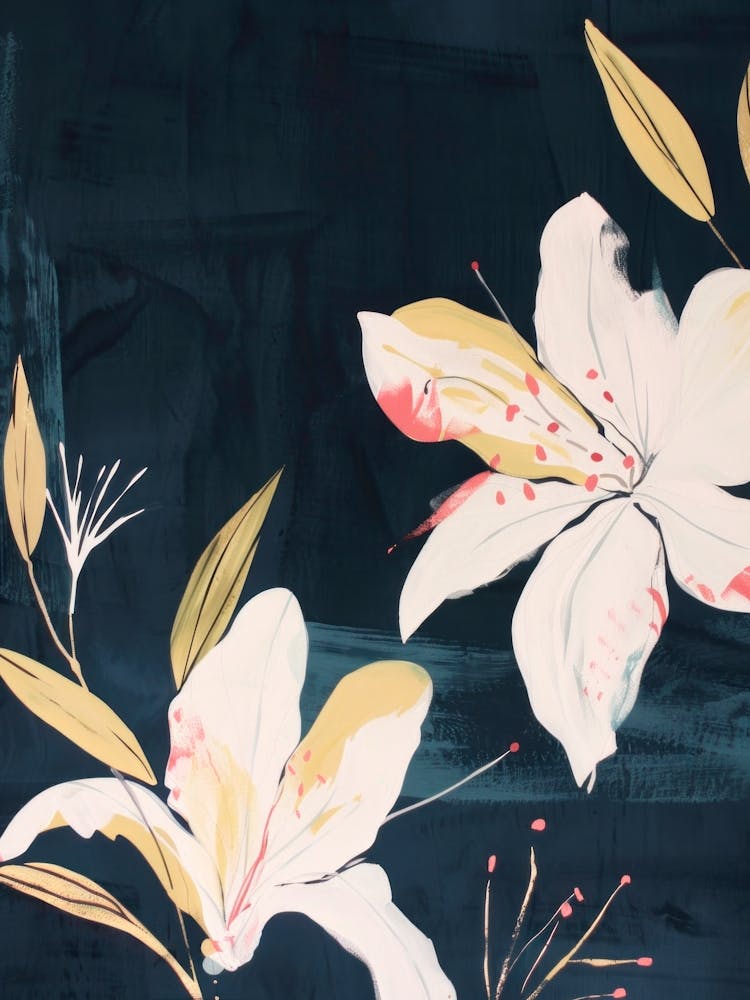 White Magnolia Flowers. Dark Floral Acrylic