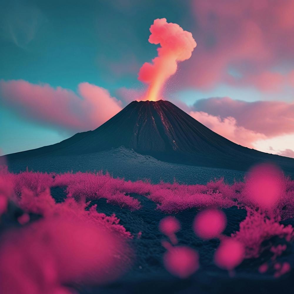 Pink Clouds Over A Volcano