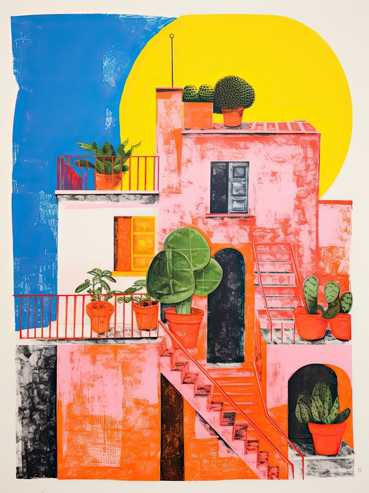 A House In Amalfi, Abstract Risograph Style 1