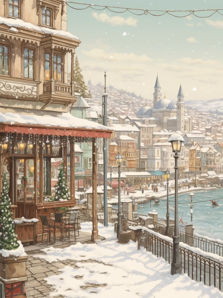 Vintage Winter Illustration Istanbul Turkey 1