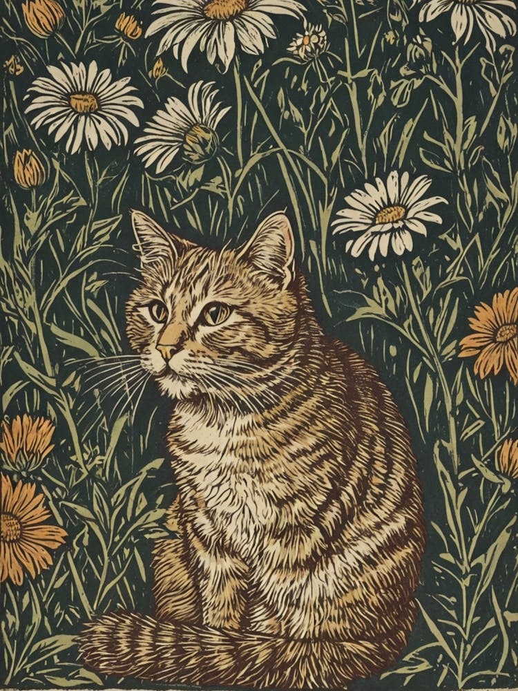 Cat In Daisies 1