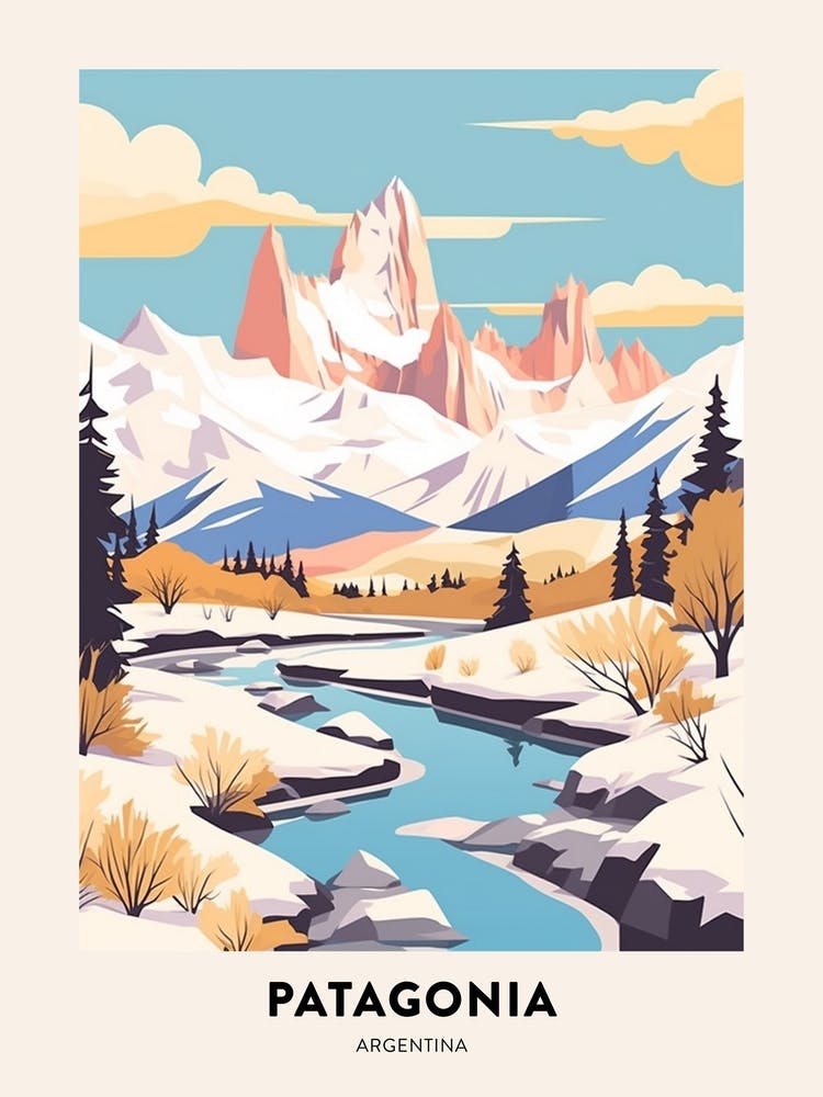 Vintage Winter Travel Poster Patagonia Argentina 4