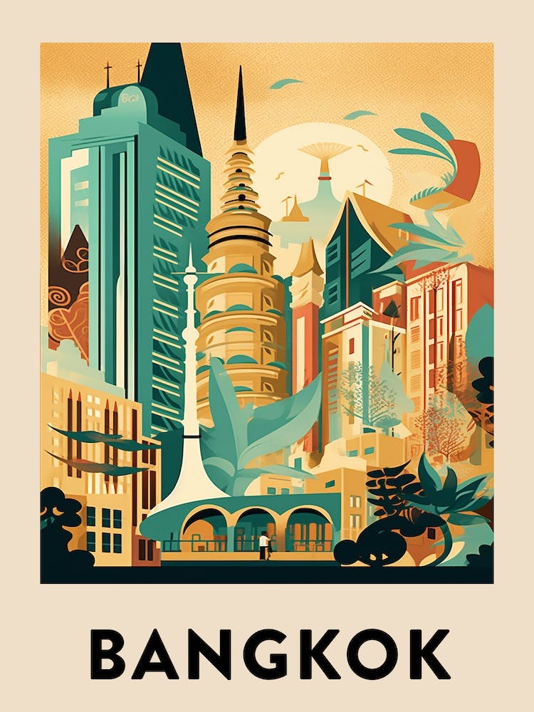 Bangkok 4 Vintage Travel Poster