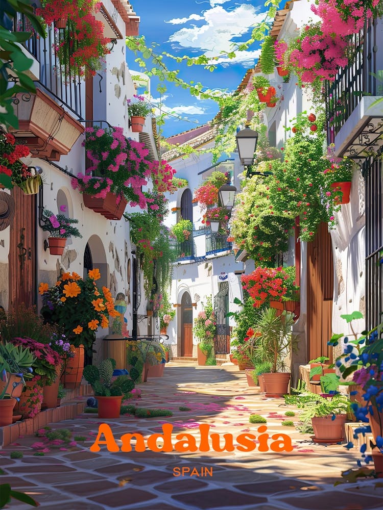 Andalusia Spain Wine Town Travel Art Illustration