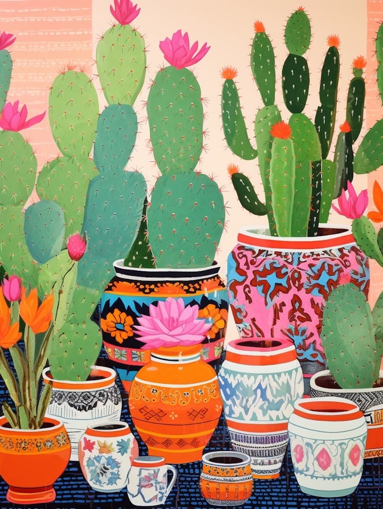 Cactus Painting Maximalist Still Life Turks Head Cactus 4