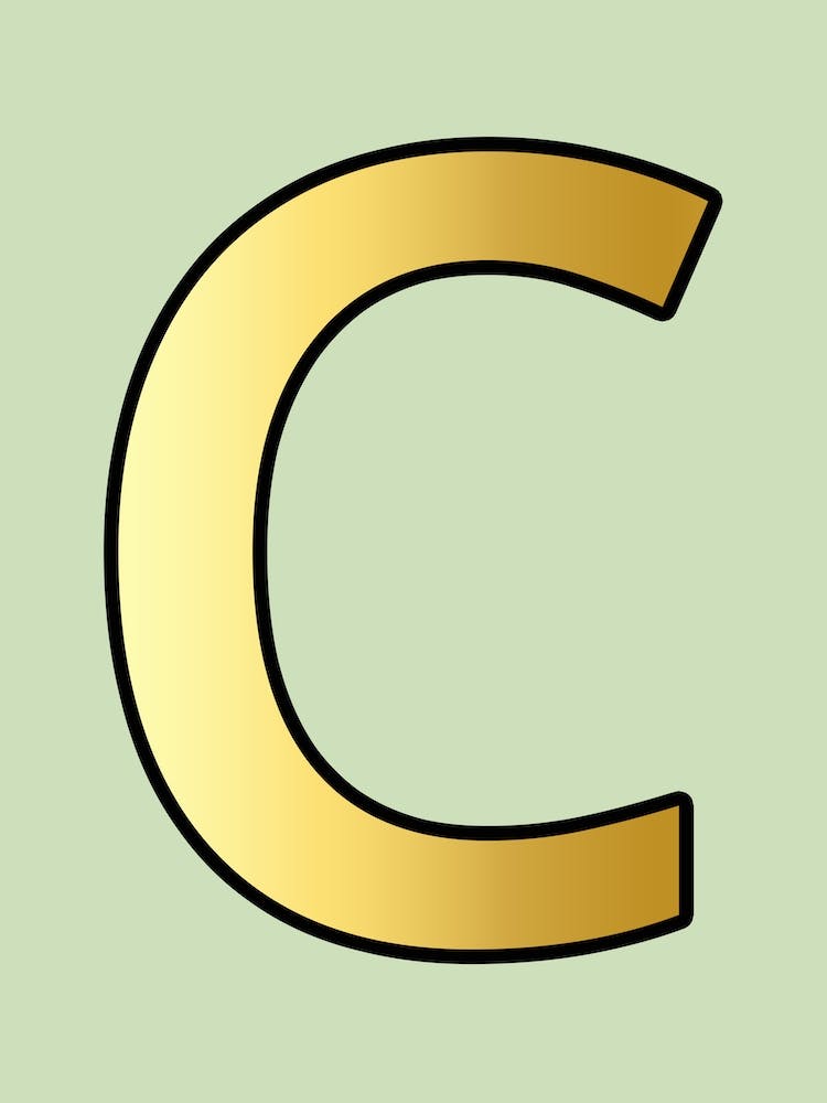 Letter C Gold Alphabet Aqua