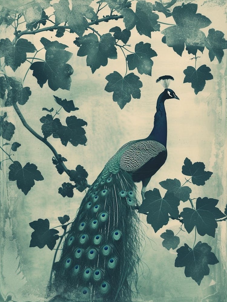 Vintage Peacock & Ivy Cyanotype Inspired Turquoise 1