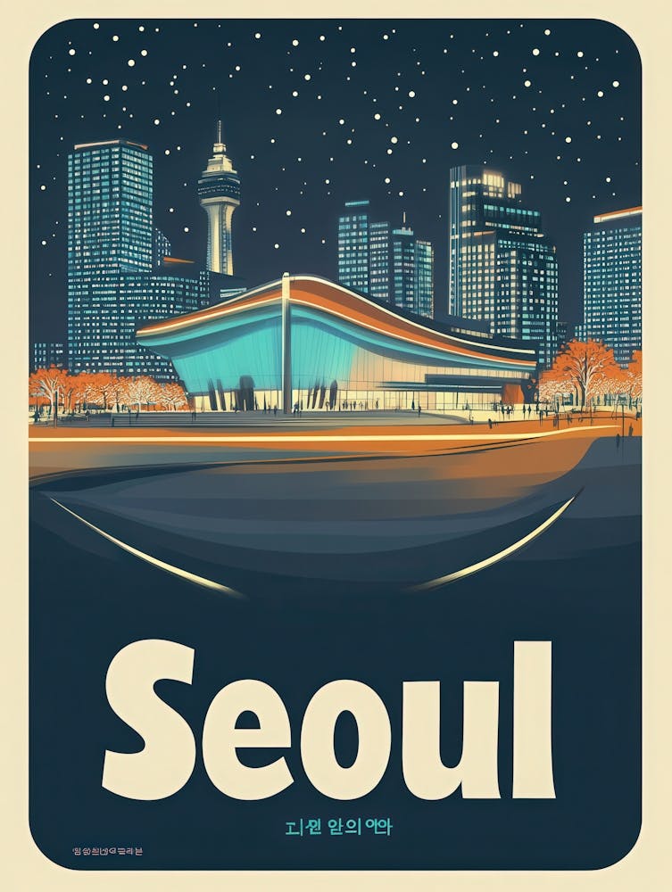 Aihrgdesign A Retro Travel Poster For Seoul Featuring The Fut 628f44e2 6763 45f4 A9d9 Ea609b1481ca 2