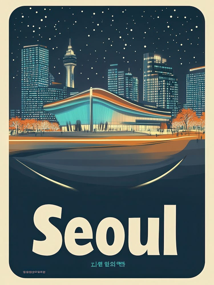 Aihrgdesign A Retro Travel Poster For Seoul Featuring The Fut 628f44e2 6763 45f4 A9d9 Ea609b1481ca 2