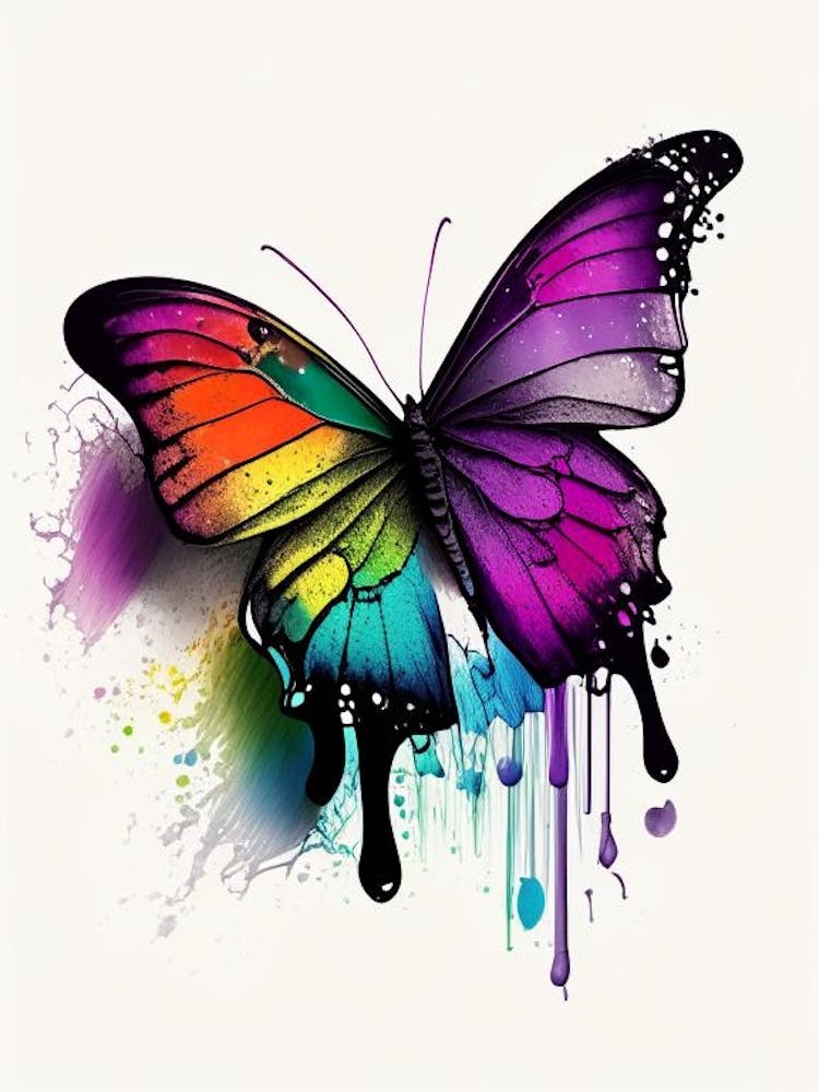 Butterfly On Rainbow Graffiti Illustration 1