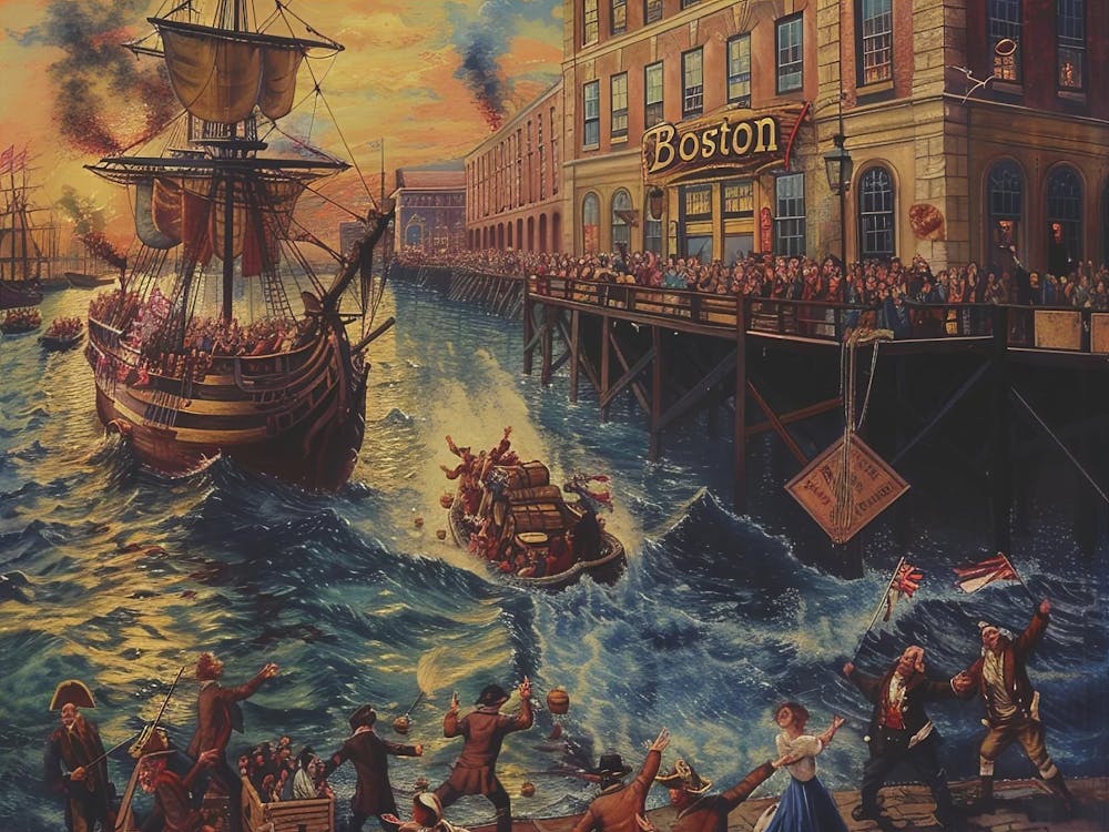 Boston Tea Party Historical Artwork Canvas, Wall Decor, American Revolution Gift, History Buff, Canvas Print