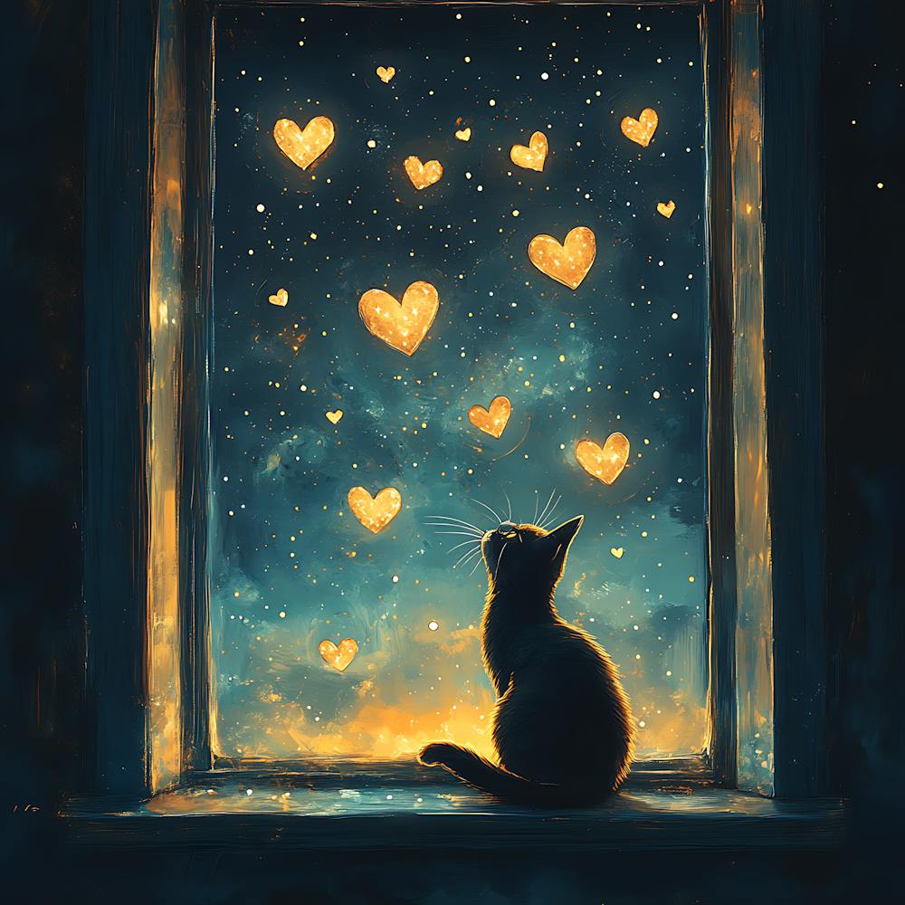 Dreamy Night Sky with Heart Stars Cat 8