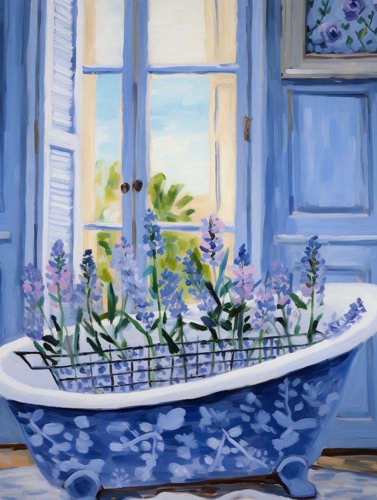 A Bathtube Full Of Forget Me Not In A Bathroom 1