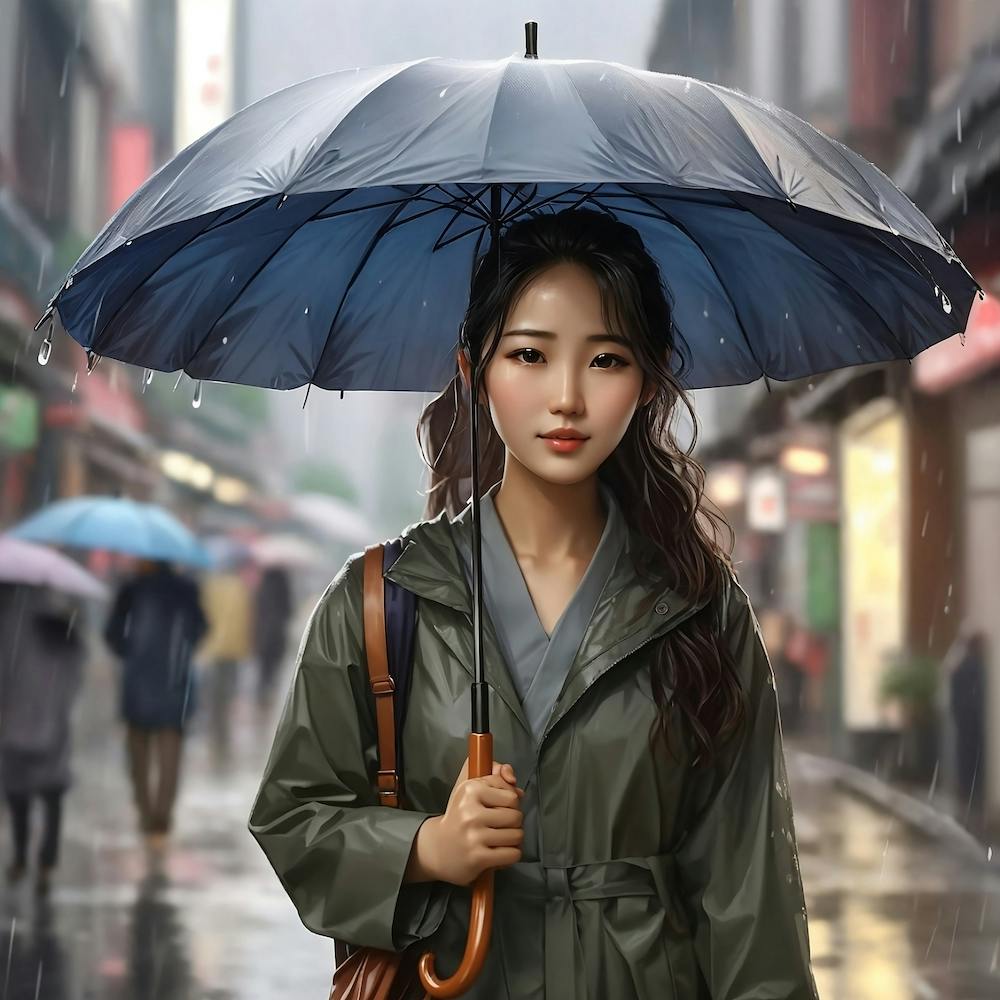 A Korean Woman In A Rainly Weather