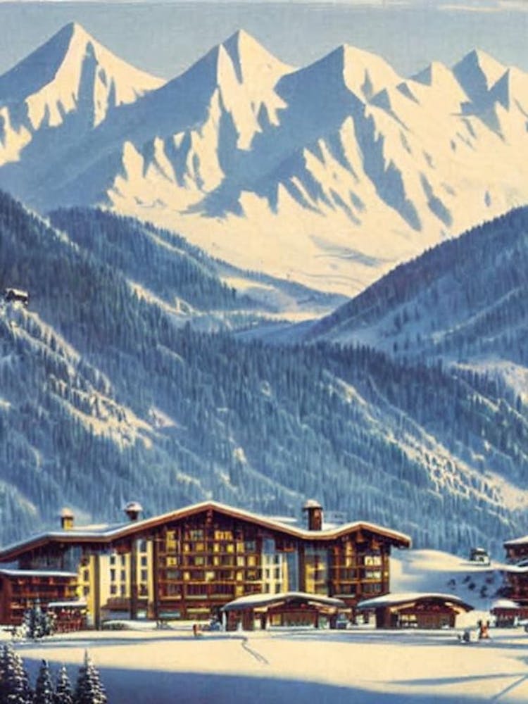 La Plagne, France Ski Resort Vintage Landscape 1 Skiing Poster