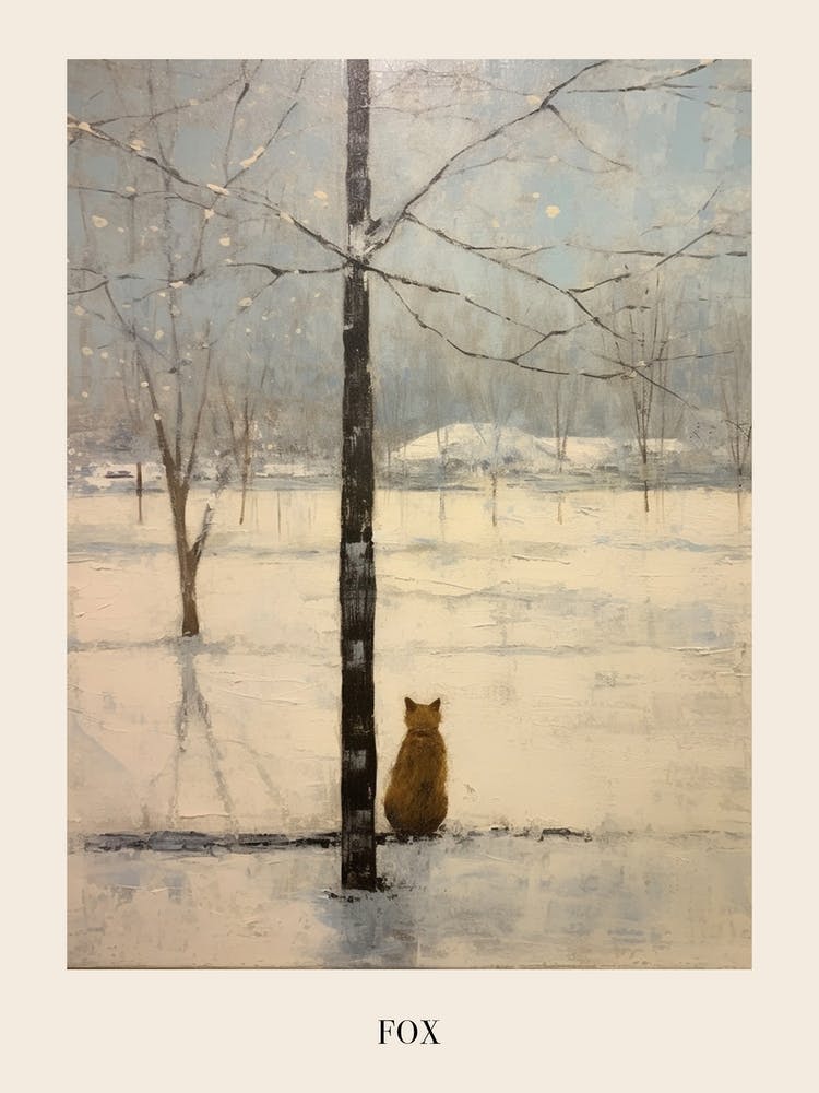Vintage Winter Animal Painting Poster Fox 4