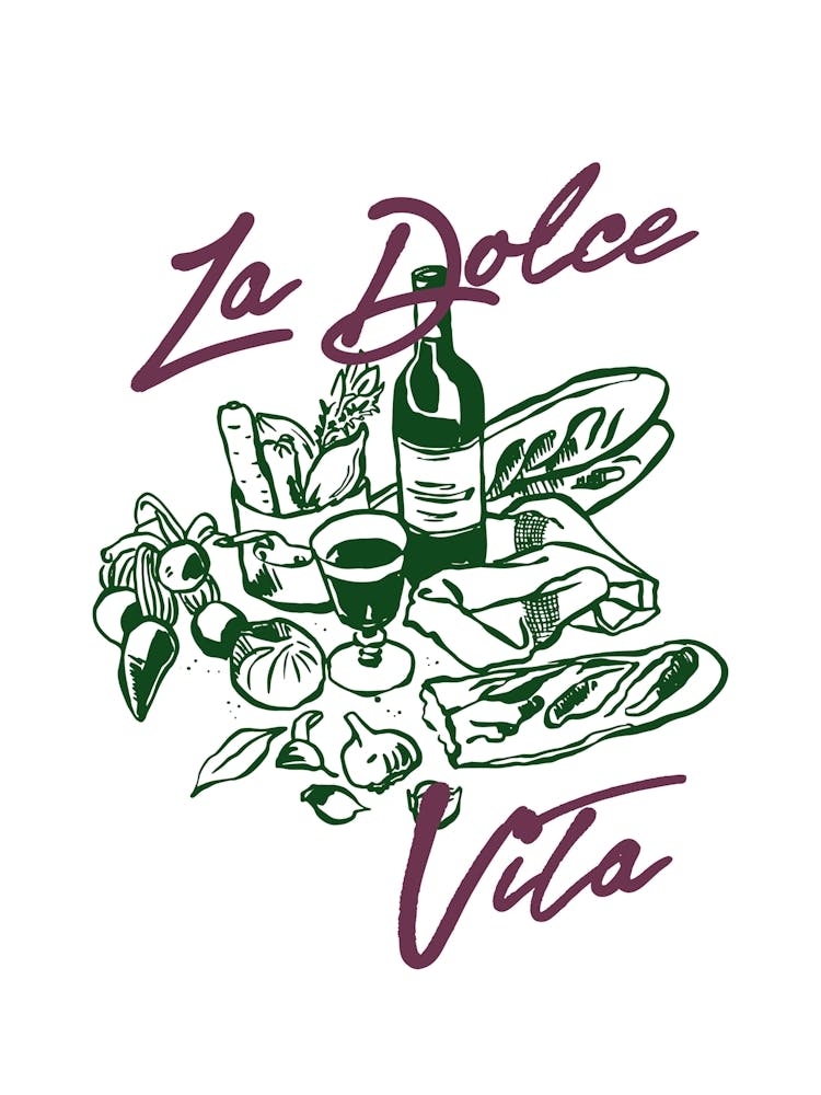 Cheese Board & Wine Glass La Dolce Vita Poster, Italian Wall Art Decor, Aperitif Gift, Ciao Bella, French Wine