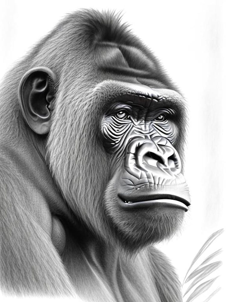 Gorilla With Wondering Face Gorillas Greyscale Sketch 2