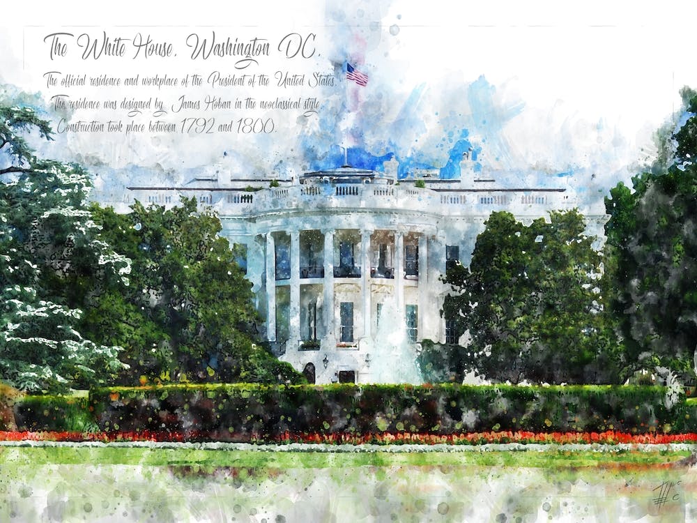 White House, Washington DC, Aquarell