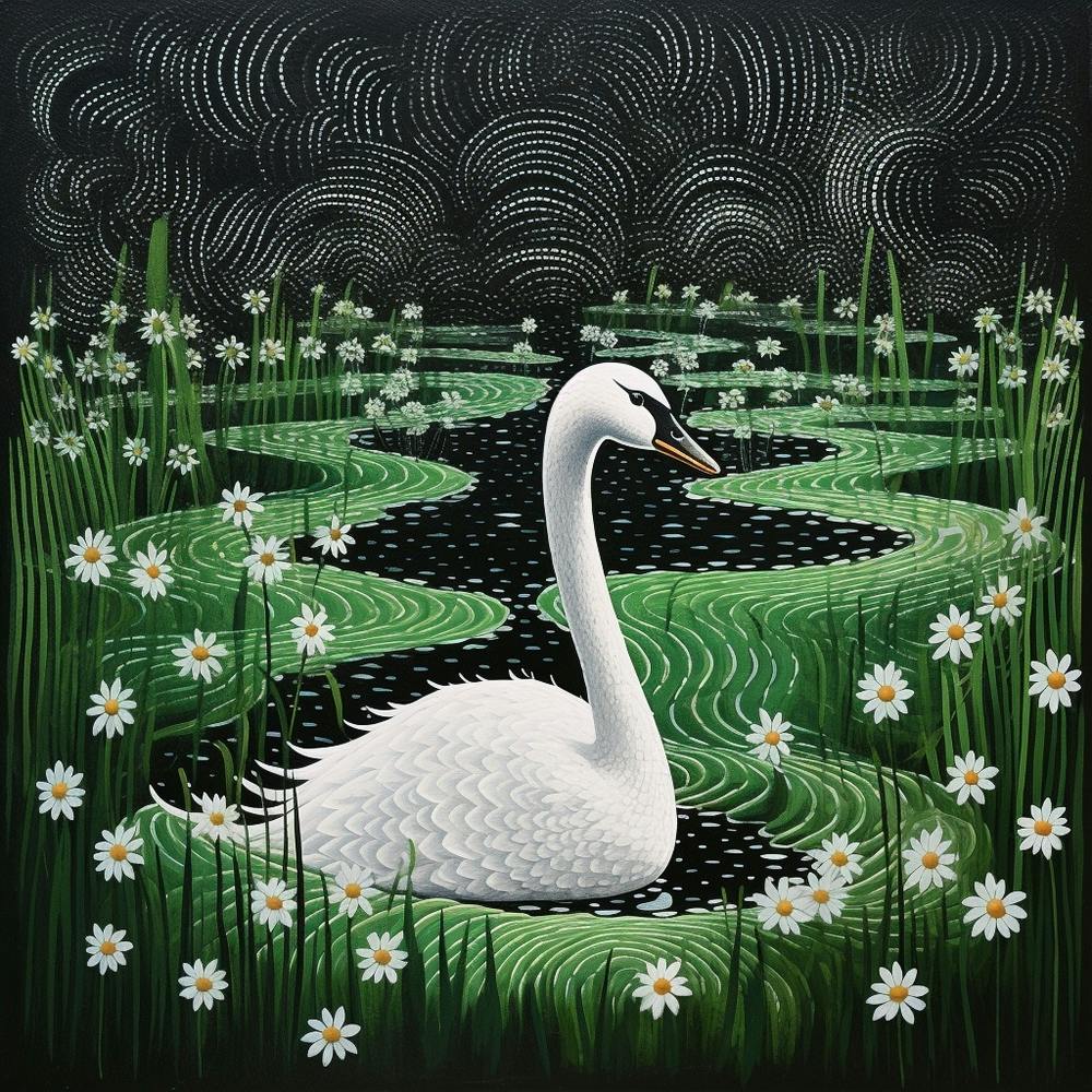 Ohara Koson Inspired Bird Painting Swan 2 Square