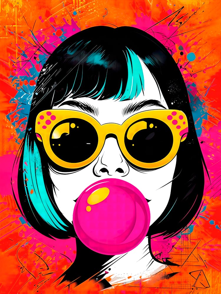 Pop Art Girl with Bubble Gum