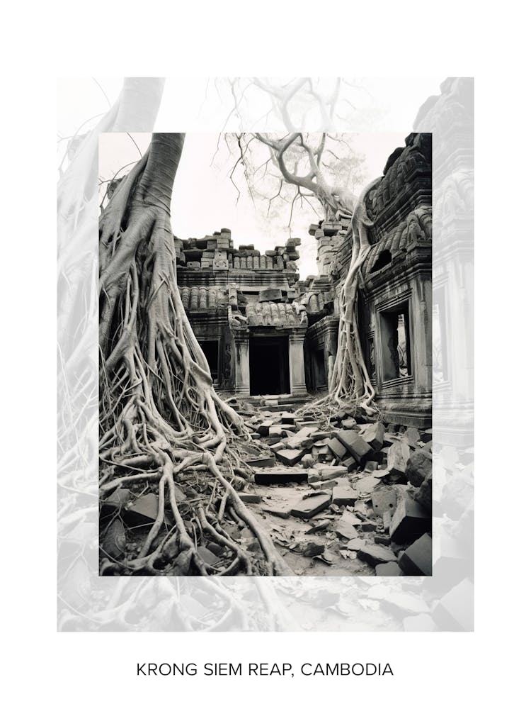 Poster Of Krong Siem Reap, Cambodia, Black And White Old Photo 3