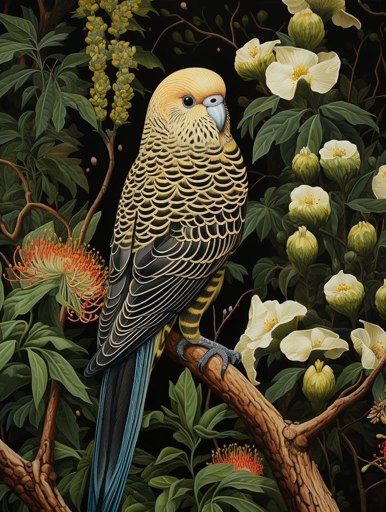 Dark And Moody Botanical Budgerigar 3