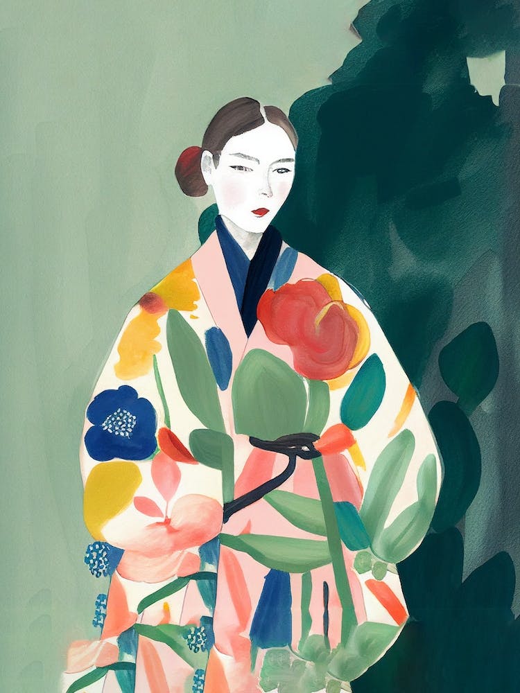 Girl With A Big Kimono Watercolour