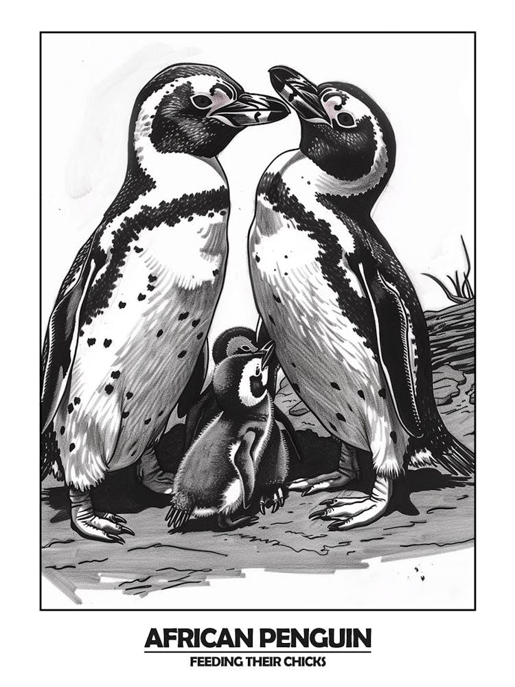 Penguin Feeding Their Chicks Poster