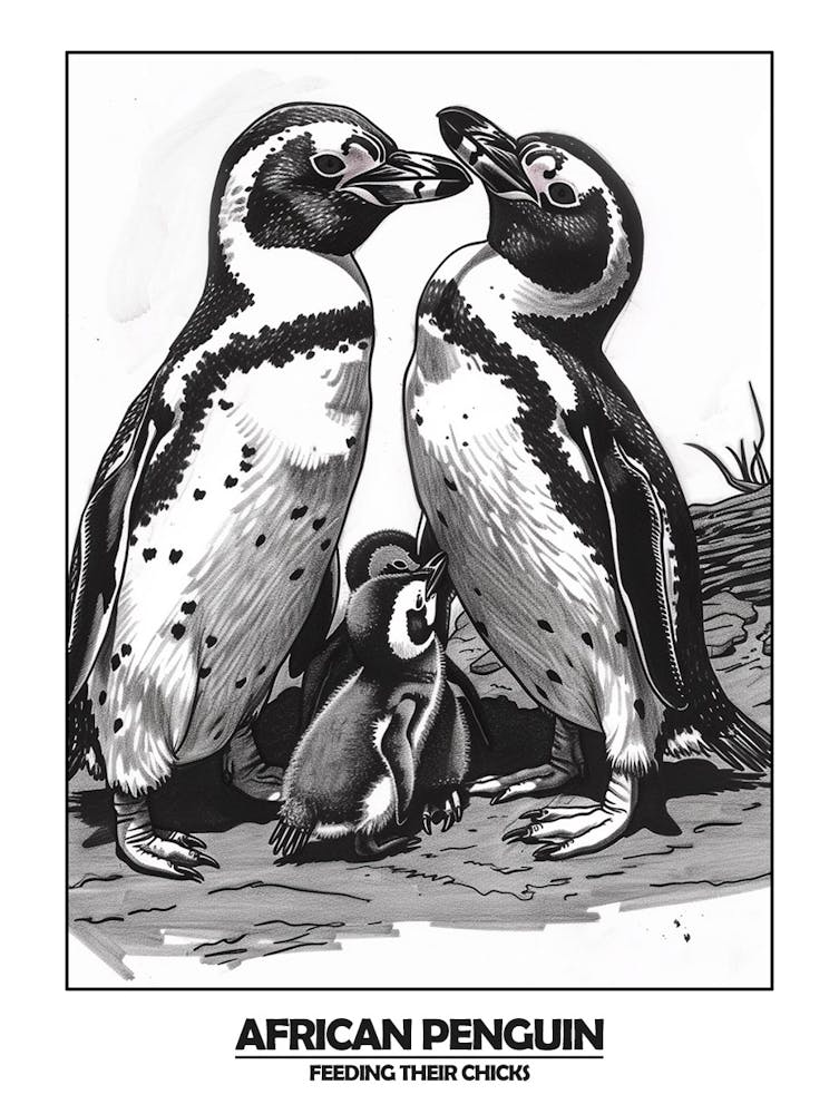Penguin Feeding Their Chicks Poster