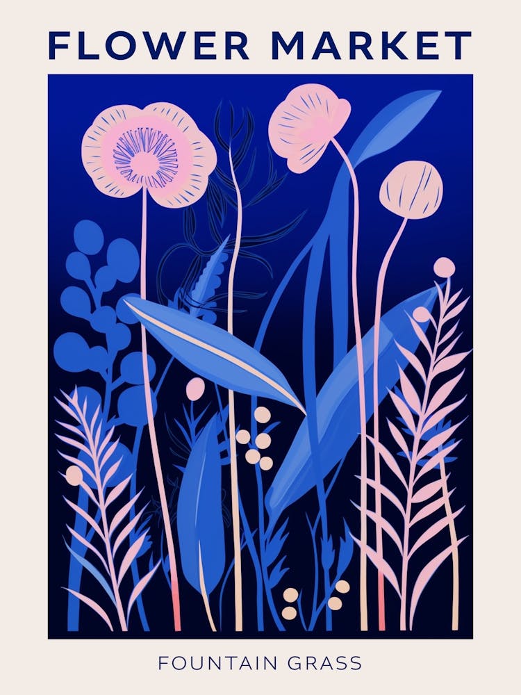 Blue Flower Market Poster Fountain Grass 1