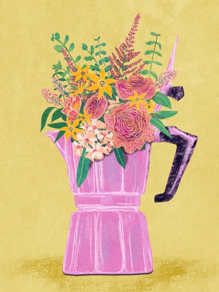 Espresso maker with flowers