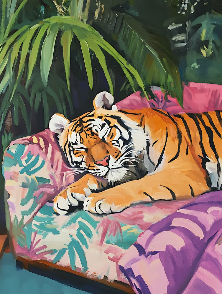 Oil Painting Tiger Sleeping 10