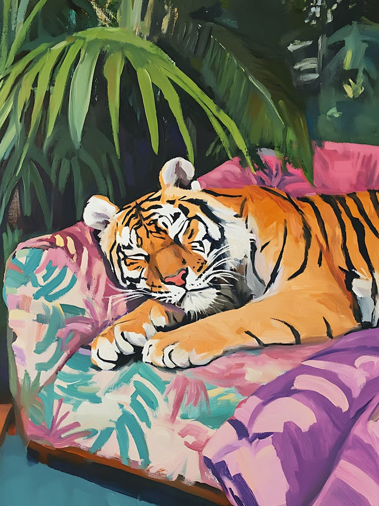 Oil Painting Tiger Sleeping 10