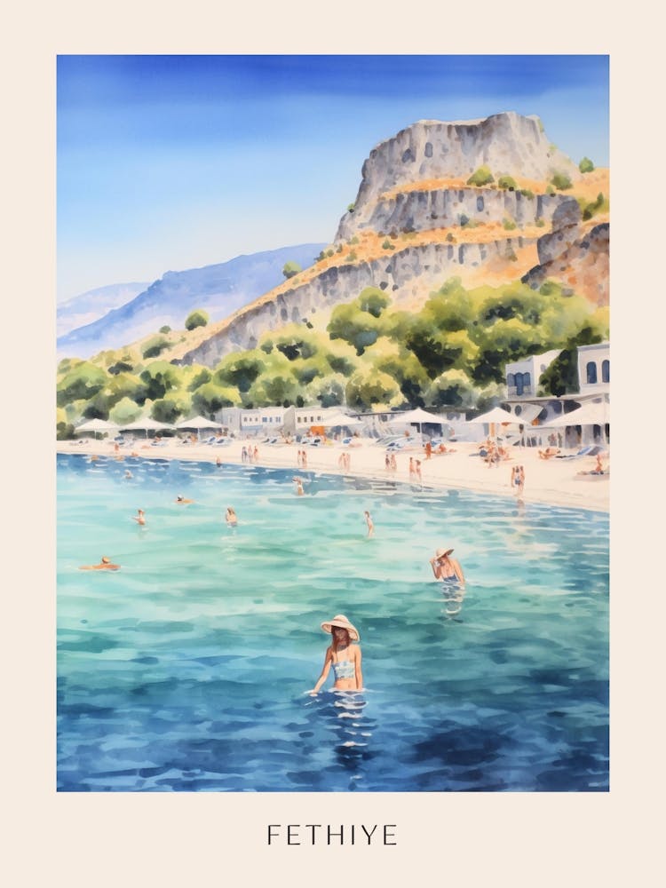 Swimming In Fethiye Turkey 2 Watercolour Poster