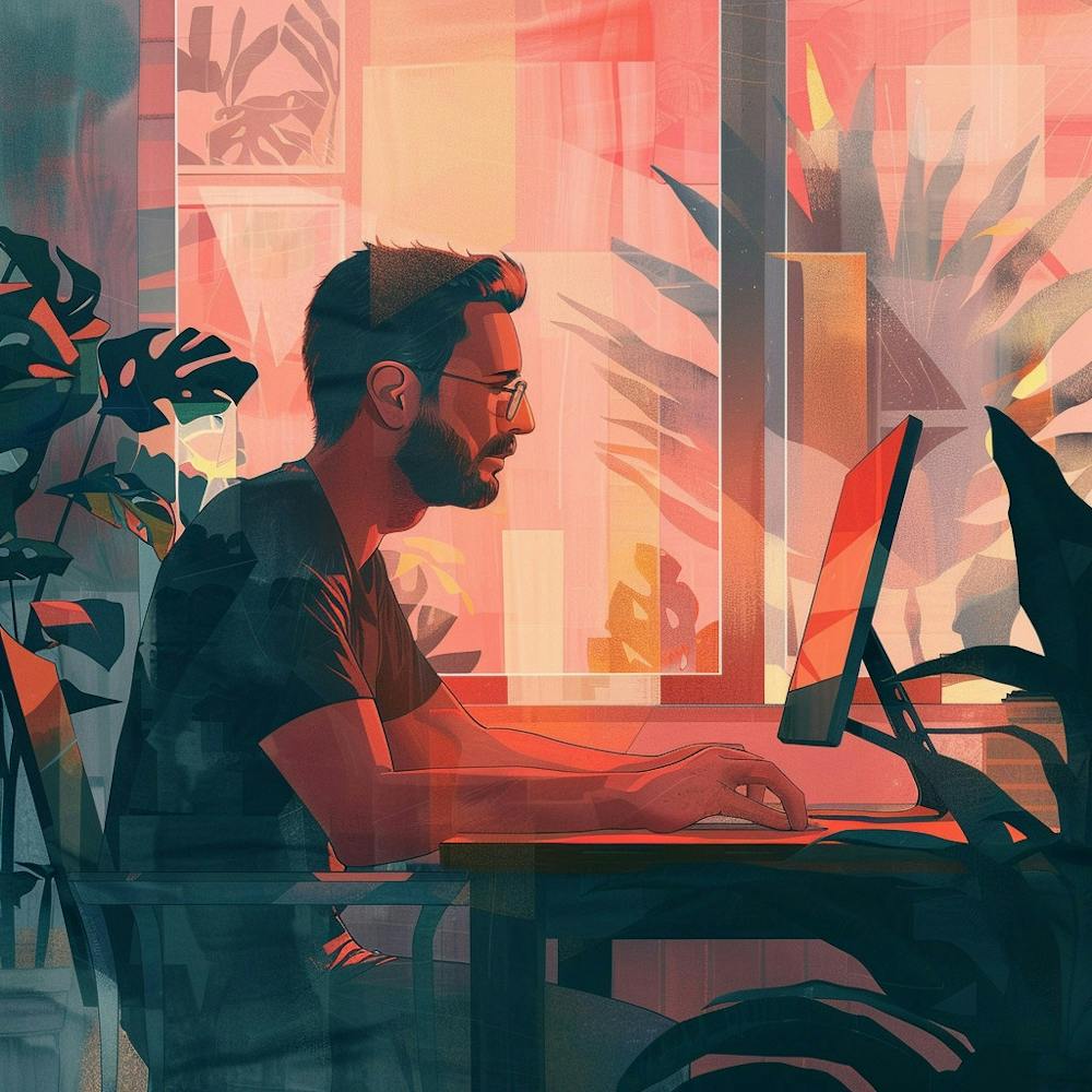 Man Working On Computer