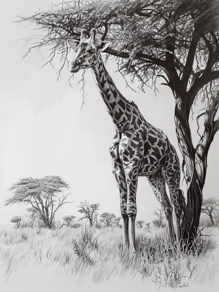 Giraffe With The Acacia Tree 1