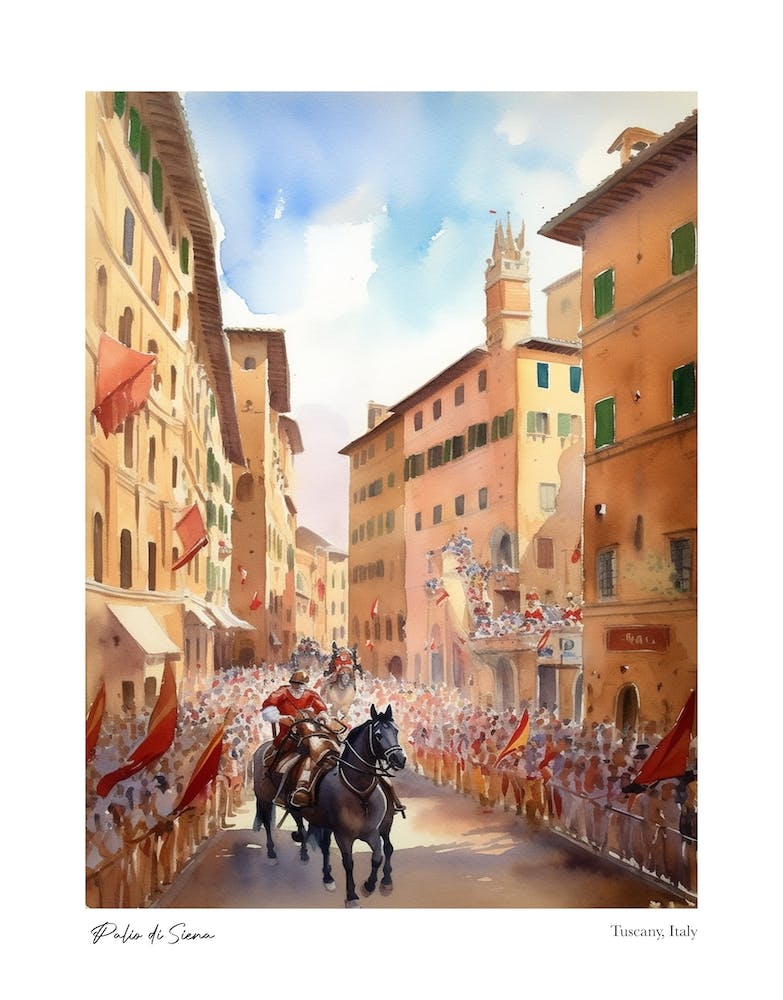 Palio Di Siena, Tuscany, Italy 2 Watercolour Travel Poster