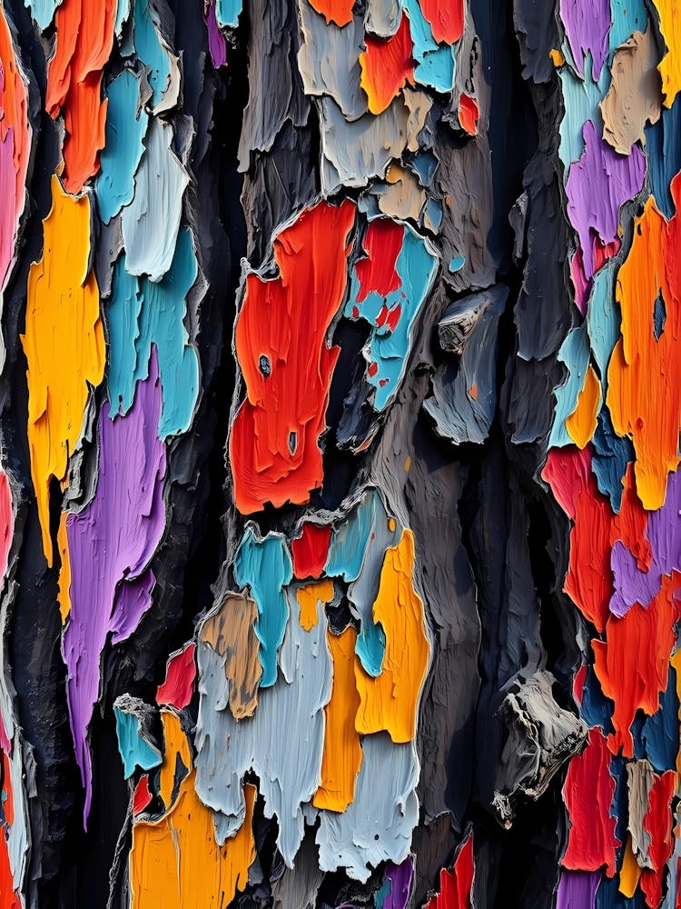Bunte Farbe auf einem Baumstamm