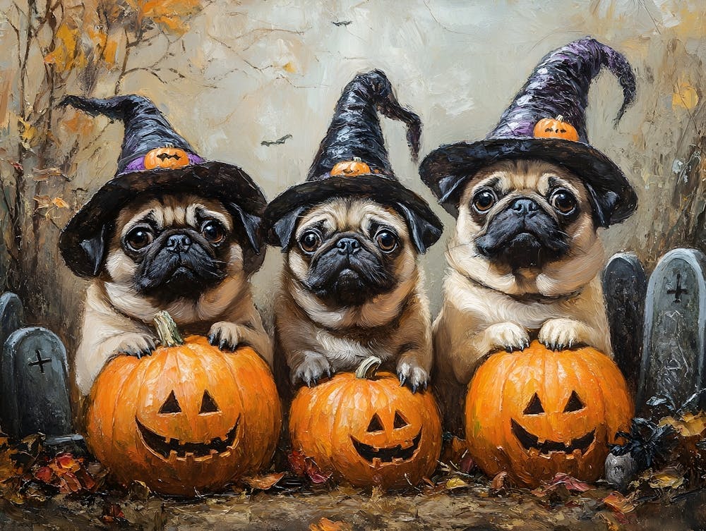 Halloween Pugs In Oil 2