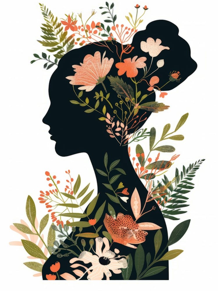 Silhouette Of A Woman With Flowers 9