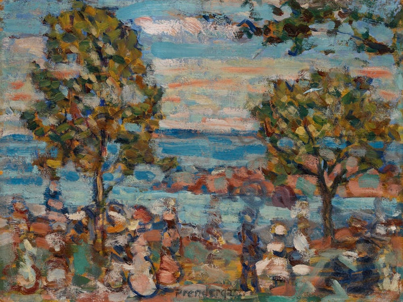 Beach Scene With Two Trees By Maurice Brazil Prendergast, Paul Signac