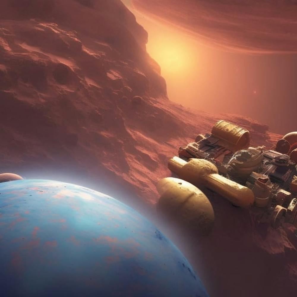 Mars, year 2100, colonized with citizens and transportation.